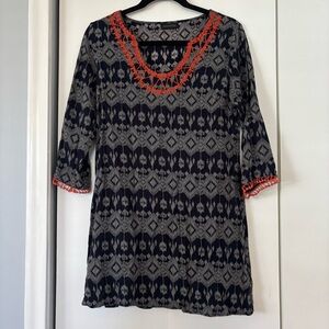 Mittoshop Women’s Dress Size M Geometric Shift Navy Gray Orange Trim